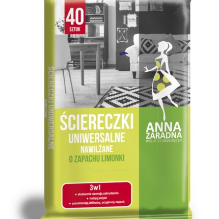 Ściereczki nawilżane ANNA ZARADNA, uniwersalne o zapachu limonki, 40 szt., białe chusteczki