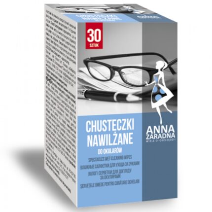 Chusteczki nawilżane ANNA ZARADNA, do okularów, 30 saszetek, białe chusteczki