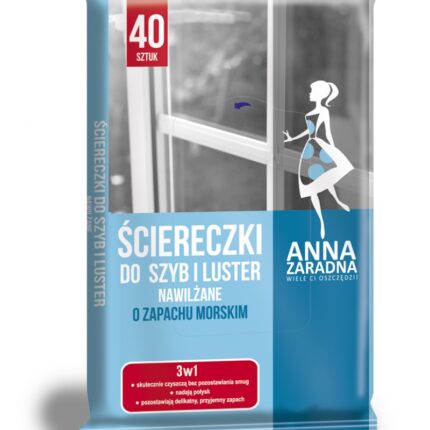 Ściereczki nawilżane ANNA ZARADNA, do szyb i luster, o zapachu morskim, 40 szt., białe chusteczki
