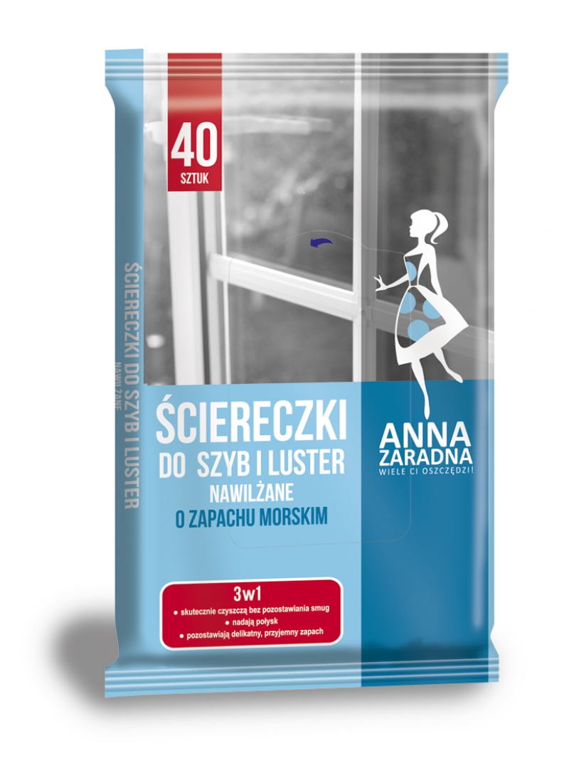 237514-219983-sciereczki_nawilzane_anna_zaradna_do_szyb_i_-800w Ściereczki nawilżane ANNA ZARADNA, do szyb i luster, o zapachu morskim, 40 szt., białe chusteczki - obrazek 1