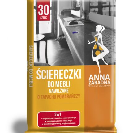 Ściereczki nawilżane ANNA ZARADNA, do mebli, o zapachu pomarańczy, 30szt, białe chusteczki