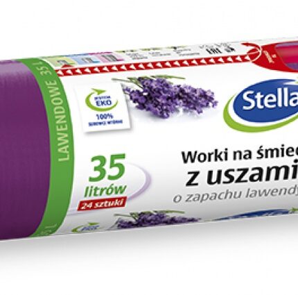 Worki na śmieci z uszami STELLA, zapach lawendy, 35 l, 24 szt., lawendowy