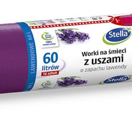 Worki na śmieci z uszami STELLA, zapach lawendy, 60 l, 16 szt., lawendowy