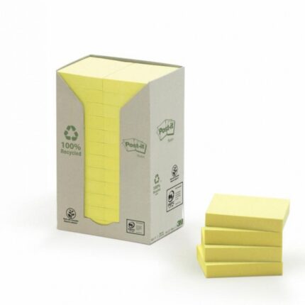 Karteczki samoprzylepne POST-IT® Recycled Notes (653-1T), 38x51mm, 24x100 kart., żółty