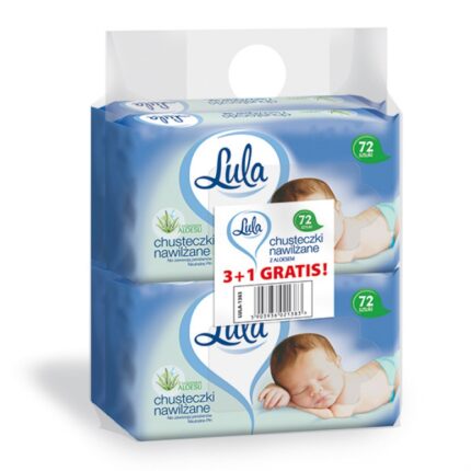 Chusteczki nawilżane LULA, z aloesem, 72 szt., białe, 3+1 Gratis