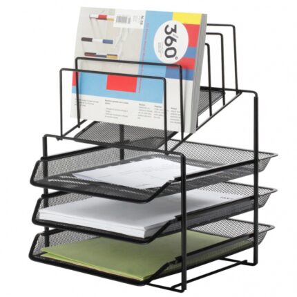 Zestaw na biurko Q-CONNECT Office Set, metalowy, z sorterem dokumentów, 3 szufladki, czarny