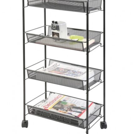 Mobilny stojak na dokumenty Q-CONNECT Office Set, metalowy, na kółkach, 4 półki, czarny