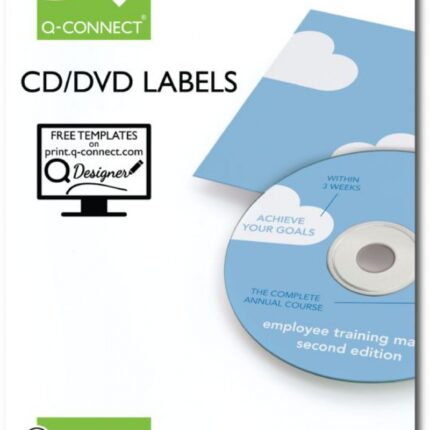 Etykiety na płyty CD/DVD Q-CONNECT, średnica 117mm, okrągłe, białe