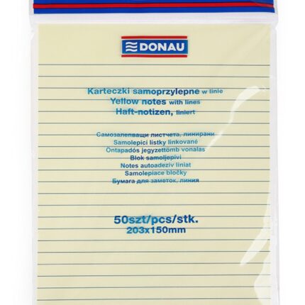 Bloczek samoprzylepny DONAU, 150x203mm, w linię, 1x50 kart., 75gsm, żółty (opakowanie 12 szt.)