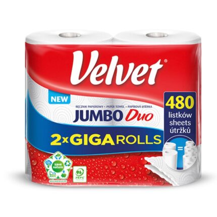 Ręcznik w roli celulozowy VELVET Jumbo Duo, 2-warstwowy, 2 rolki po 240 listków, biały