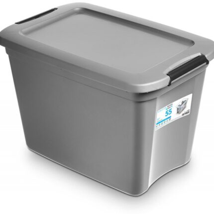 Pojemnik do przechowywania MOXOM RobuStore, 55l, z klipsami, szary