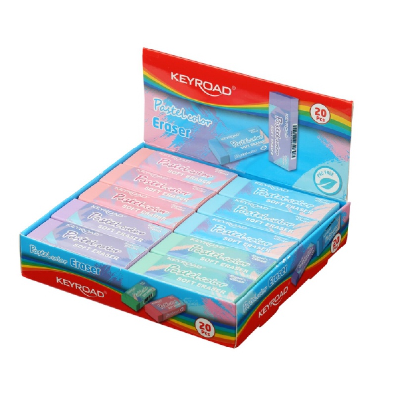 280828-278758-gumka_do_scierania_keyroad_fun_pastel_displa-800w Gumka do ścierania KEYROAD Fun Pastel, 60x21x11 mm, display, mix kolorów (opakowanie 20 szt.) - obrazek 1