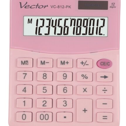 Kalkulator biurowy VECTOR KAV VC-812, 12-cyfrowy, 101x124mm, jasnoróżowy
