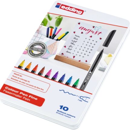 Pisak z cienką końcówką e-1200/10 s EDDING, 1mm, 10 szt., metalowe pudełko, mix kolorów