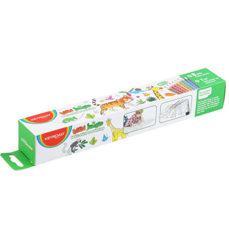 287755-297584-naklejka_na_sciane_keyroad_jungle_animal_do_-800w Naklejka na ścianę KEYROAD Jungle Animal, do kolorowania, 206x30cm + 8 kredek, mix kolorów - obrazek 1