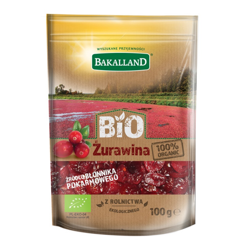 295278-322077-bio_zurawina_suszona_z_sokiem_jablkowym_baka-800w-1 Bio żurawina suszona z sokiem jabłkowym, Bakalland, 100g (opakowanie 18 szt.) - obrazek 1