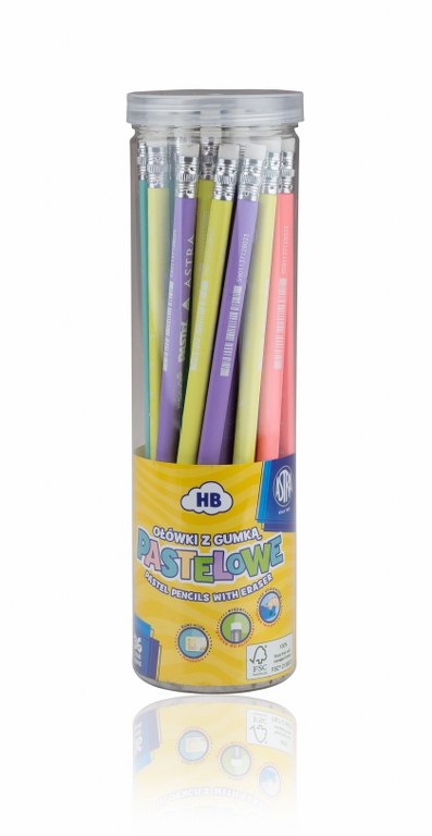 Ołówki grafitowe trójkątne pastelowe HB z miarką i gumką ASTRA PASTEL LINE - 36 szt. drum Ołówki grafitowe trójkątne pastelowe HB z miarką i gumką ASTRA PASTEL LINE - 36 szt. drum - obrazek 1