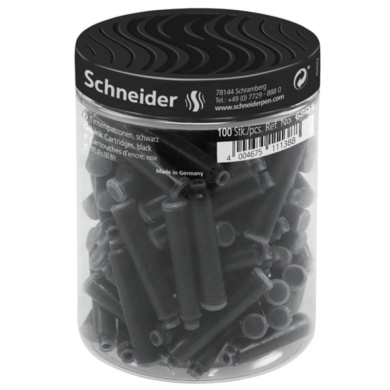 305852-340483-naboje_do_pior_schneider_plastikowy_sloik_10-800w Naboje do piór SCHNEIDER, plastikowy słoik, 100 szt., czarne - obrazek 1