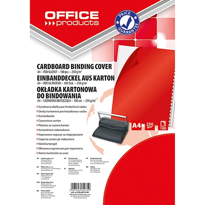 316294-347195-okladki_do_bindowania_office_products_karton-800w Okładki do bindowania OFFICE PRODUCTS, karton, A4, 250gsm, błyszczące, 100szt., czerwone - obrazek 1
