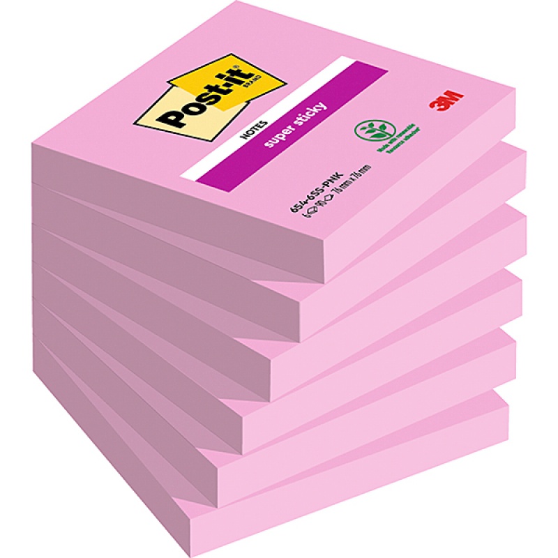 317045-19843-karteczki_samoprzylepne_post_it_super_sticky_-800w Karteczki samoprzylepne POST-IT® Super Sticky (654-6SS-PO), 76x76mm, 1x90 kartek, różowe - obrazek 1