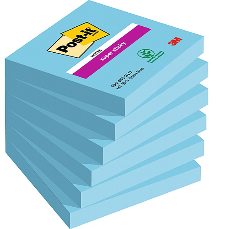 317047-27031-karteczki_samoprzylepne_post_it_super_sticky_-800w Karteczki samoprzylepne POST-IT® Super Sticky (654-6SS-EB), 76x76mm, 1x90 kartek, niebieskie - obrazek 1