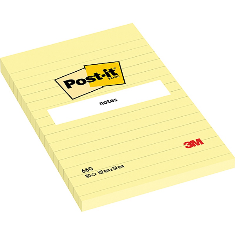 317064-72915-karteczki_samoprzylepne_post_it_w_linie_660_1-800w Karteczki samoprzylepne POST-IT® w linię (660), 102x152mm, 1x100 kart., żółte (opakowanie 6 szt.) - obrazek 1