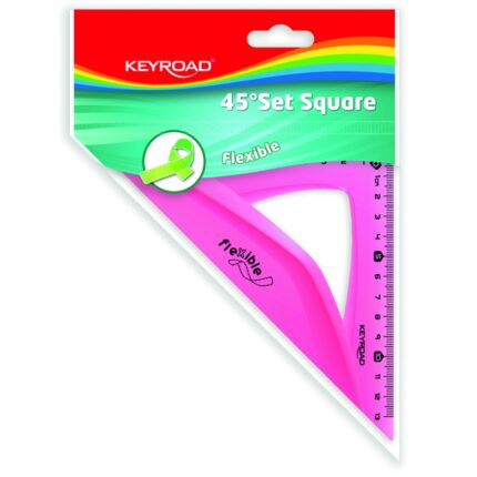 Ekierka KEYROAD, 13 cm, 45 stopni, elastyczna, zawieszka, mix kolorów