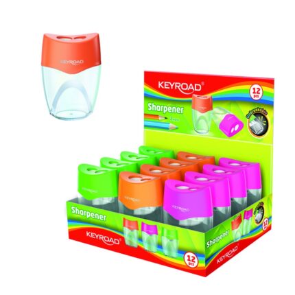 Temperówka plastikowa KEYROAD, nietłukąca, podwójna, z pojemnikiem, pudełko, mix kolorów (opakowanie 12 szt.)