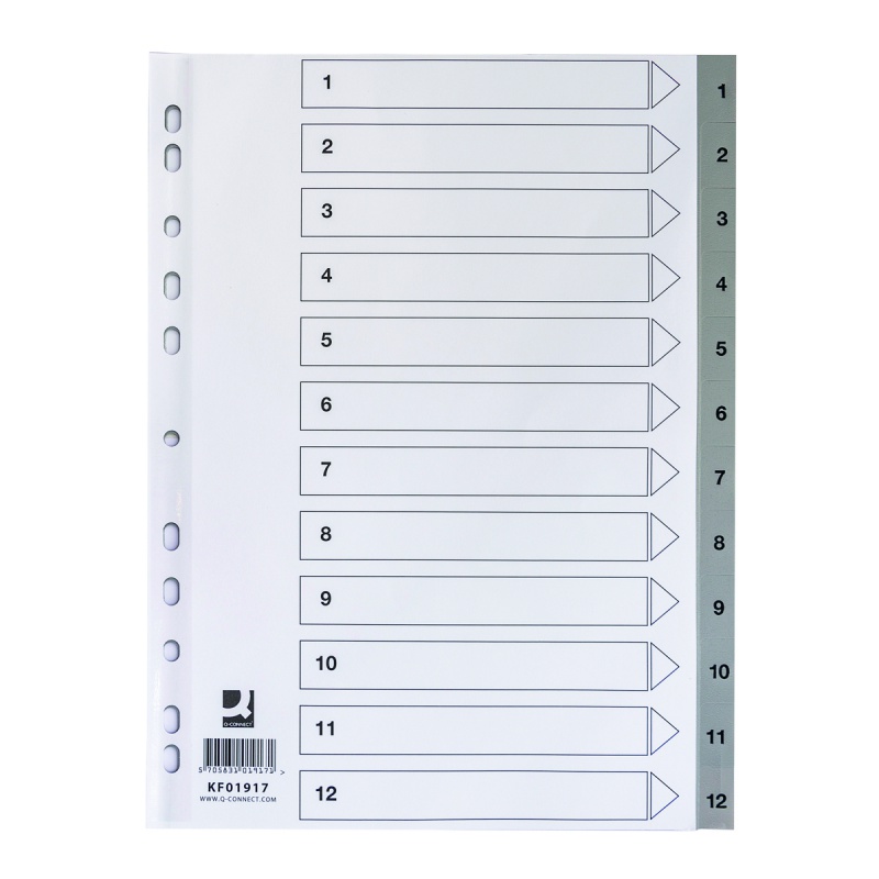 319938-349400-przekladki_q_connect_pp_a4_225x297mm_1_12_12-800w Przekładki Q-CONNECT, PP, A4, 225x297mm, 1-12, 12 kart, szare - obrazek 1