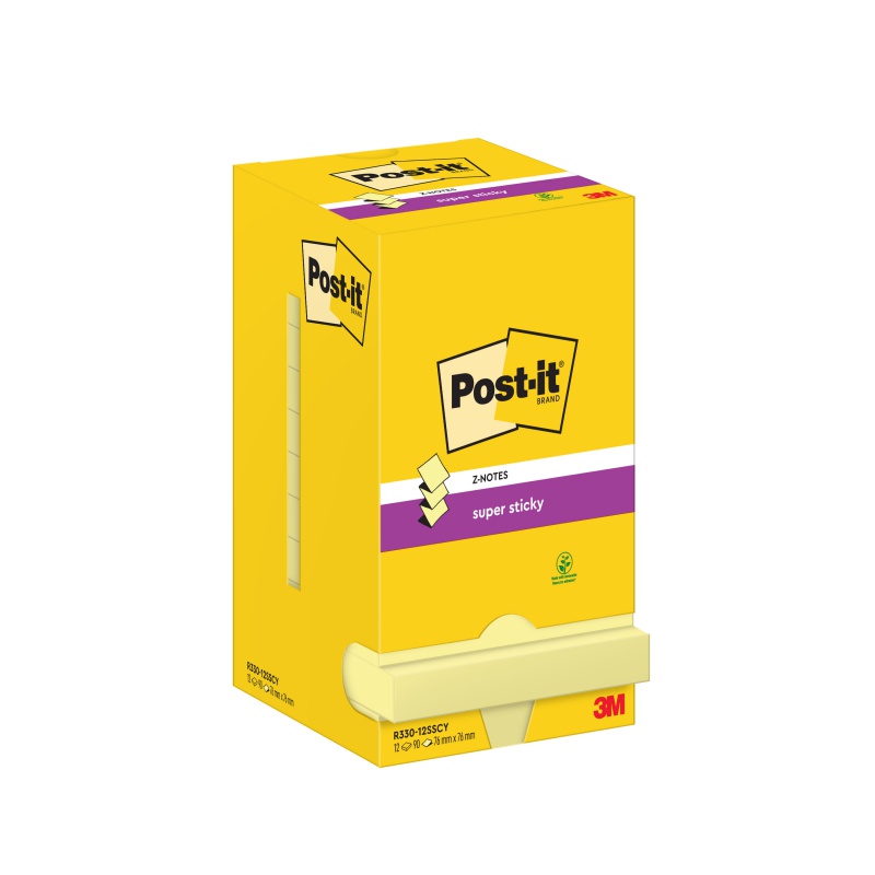 320063-350302-karteczki_samoprzylepne_post_it_super_sticky-800w Karteczki samoprzylepne POST-IT® Super sticky Z-Notes (R330-12SS-CY), 76x76mm, 12x90 kart., żółte - obrazek 1