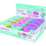 Temperówka plastikowa KEYROAD, pastel, potrójna, z pojemnikiem, display, mix kolorów (opakowanie 12 szt.)
