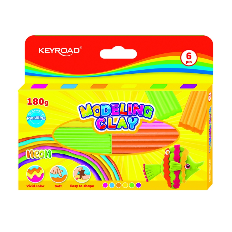 320286-350449-modelina_keyroad_6x30g_neon_pudelko_mix_kolo-800w Plastelina KEYROAD, 6x30g, neon, pudełko, mix kolorów - obrazek 1