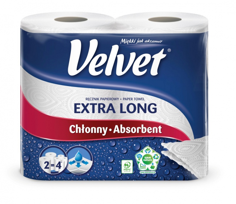 323107-68176-reczniki_w_roli_celulozowe_velvet_najdluzszy_-800w Ręczniki w roli celulozowe VELVET Najdłuższy, 2-warstwowe, 100 listków, 2szt., białe - obrazek 1