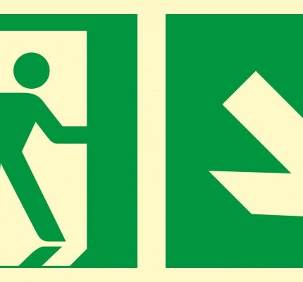 Znak TDC, Kierunek do wyjścia ewakuacyjnego - w dół w prawo