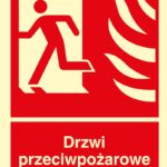 Znak TDC, Drzwi przeciwpożarowe. Zamykać! Kierunek drogi ewakuacyjnej w lewo