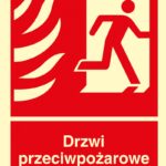Znak TDC, Drzwi przeciwpożarowe. Zamykać! Kierunek drogi ewakuacyjnej w prawo
