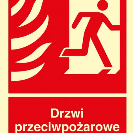 Znak TDC, Drzwi przeciwpożarowe. Zamykać! Kierunek drogi ewakuacyjnej w prawo