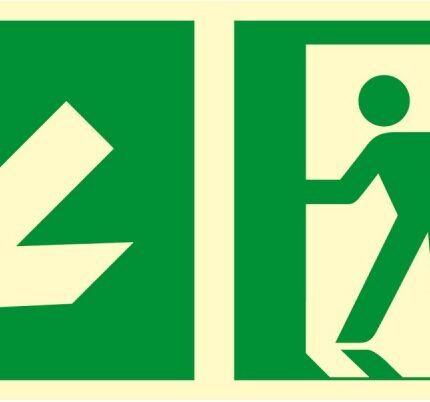 Znak TDC, Kierunek do wyjścia ewakuacyjnego – w dół w lewo 1