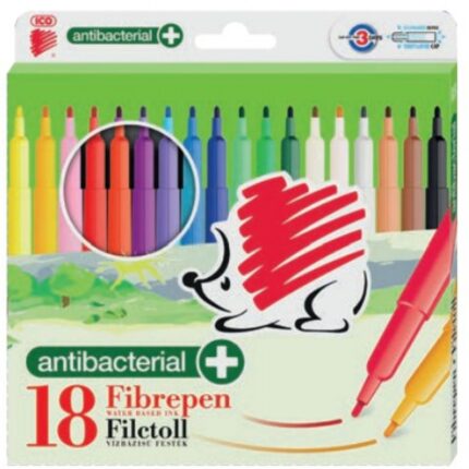 Flamastry ICO 300 Fibre Pen, antybakteryjne, 18 szt., zawieszka, mix kolorów