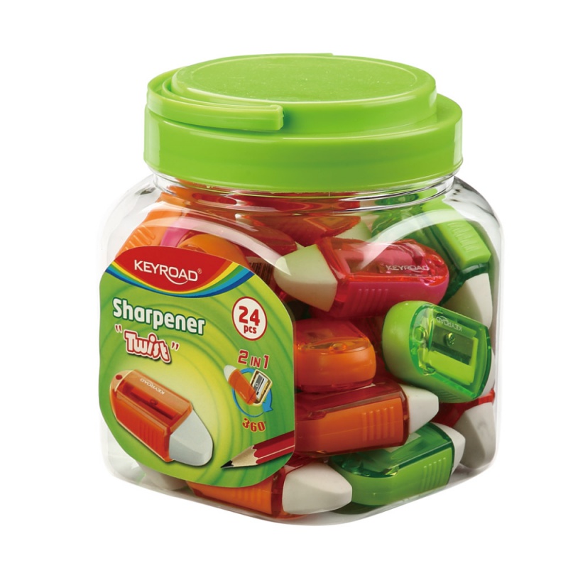 331487-361080-temperowka_plastikowa_keyroad_z_gumka_twist_-800w Temperówka plastikowa KEYROAD z gumką, Twist, pojedyńcza, w plastikowej tubie (opakowanie 24 szt.) - obrazek 1