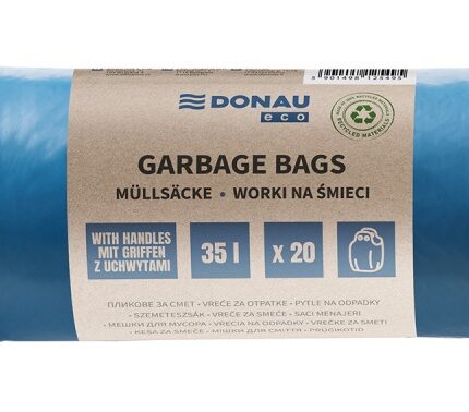 Worki na śmieci DONAU ECO, z uchwytami Knoties, 35l, 20 szt., niebieskie