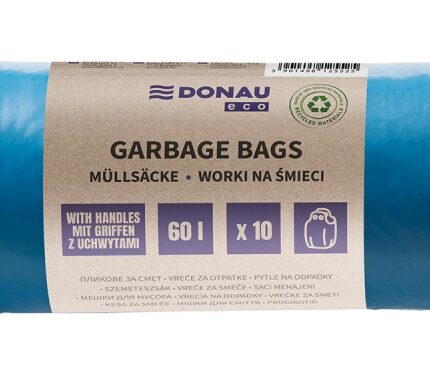 Worki na śmieci DONAU ECO, z uchwytami Knoties, 60l, 10 szt., niebieskie