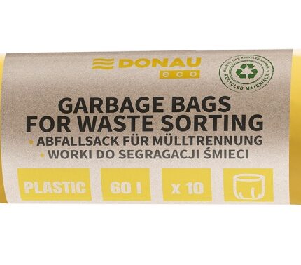 Worki na śmieci DONAU ECO, do segregacji plastiku, 60l, 10 szt., żółte