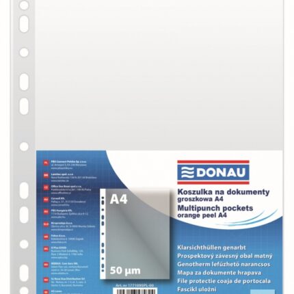 Koszulki na dokumenty DONAU, PP, A4, groszkowe, 50mikr., 100szt.