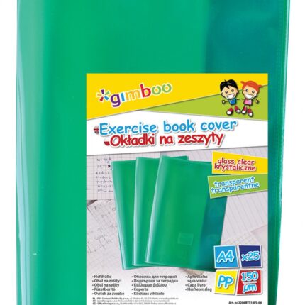 Okładka na zeszyt GIMBOO, krystaliczna, A4, 150mikr., zielona (opakowanie 25 szt.)