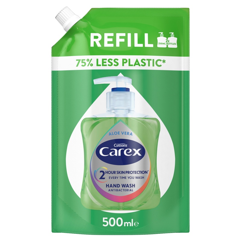 342237-366425-mydlo_w_plynie_antybakteryjne_carex_aloes_za-800w Mydło w płynie antybakteryjne CAREX, Aloes, zapas, 500ml - obrazek 1