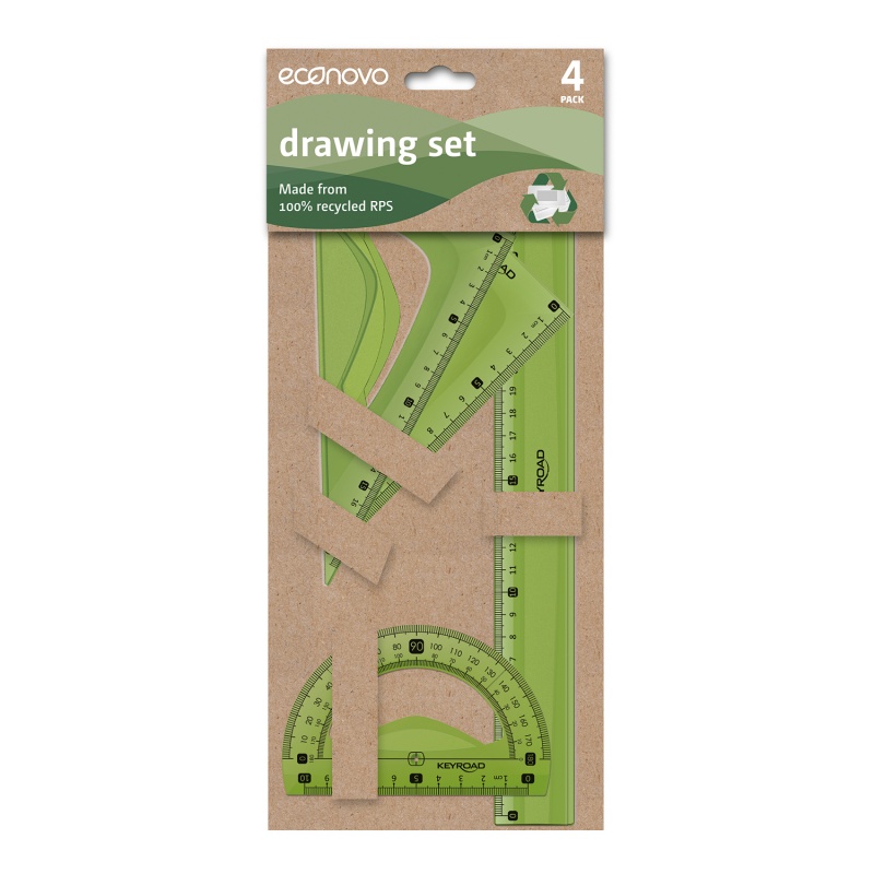 342451-367705-zestaw_geometryczny_keyroad_30cm_z_recykling-800w Zestaw geometryczny ECONOVO, z linijką 30cm, z recyklingu, 4 szt., zielony - obrazek 1