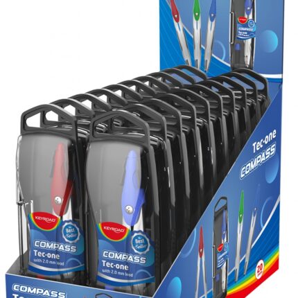 Cyrkiel metalowy KEYROAD, w etui, z grafitami, pakowany w display, mix kolorów (pakiet 20 opakowań)