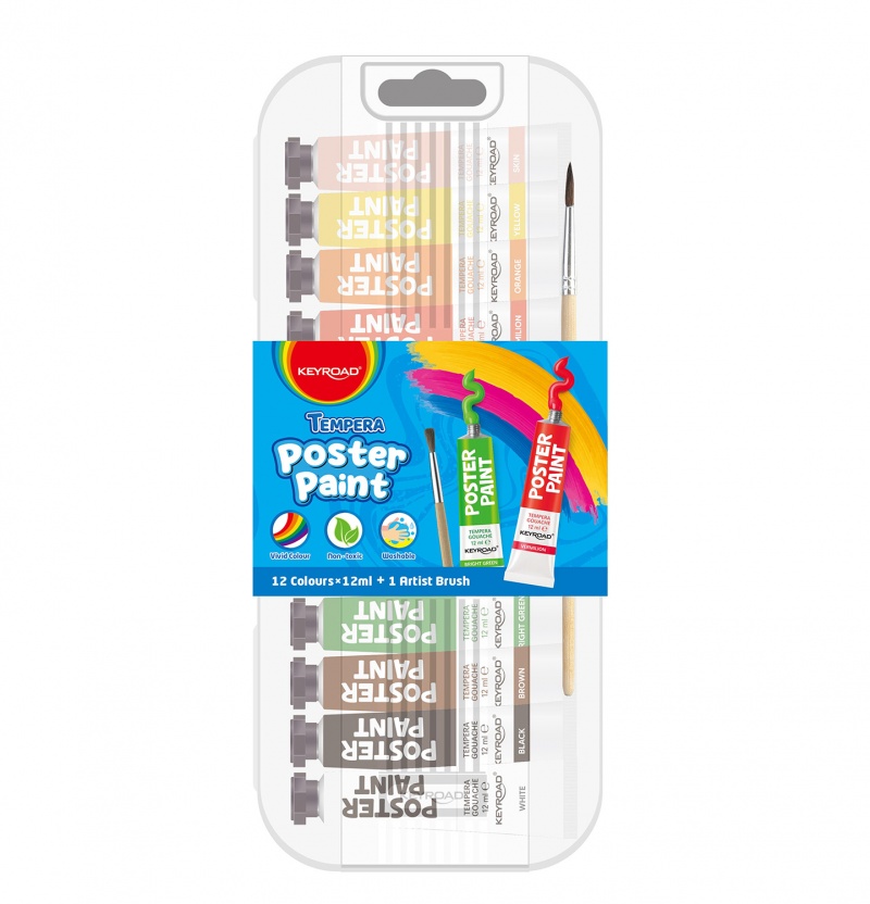 342494-367695-farby_plakatowe_keyroad_12x12ml_pedzelek_gra-800w Farby plakatowe KEYROAD, 12x12ml, pędzelek gratis, w pudełku, mix kolorów - obrazek 1