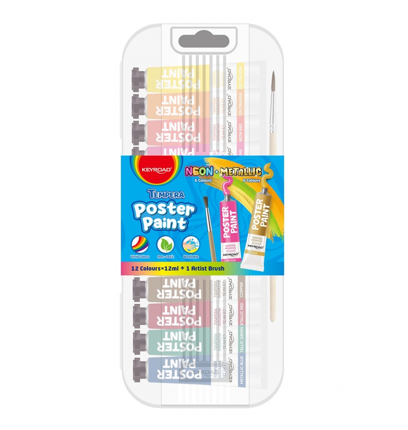 342495-367696-farby_plakatowe_keyroad_12x12ml_pedzelek_gra-800w-1 Farby plakatowe KEYROAD, 12x12ml, pędzelek gratis, mix kolorów metalicznych i neonowych - obrazek 1